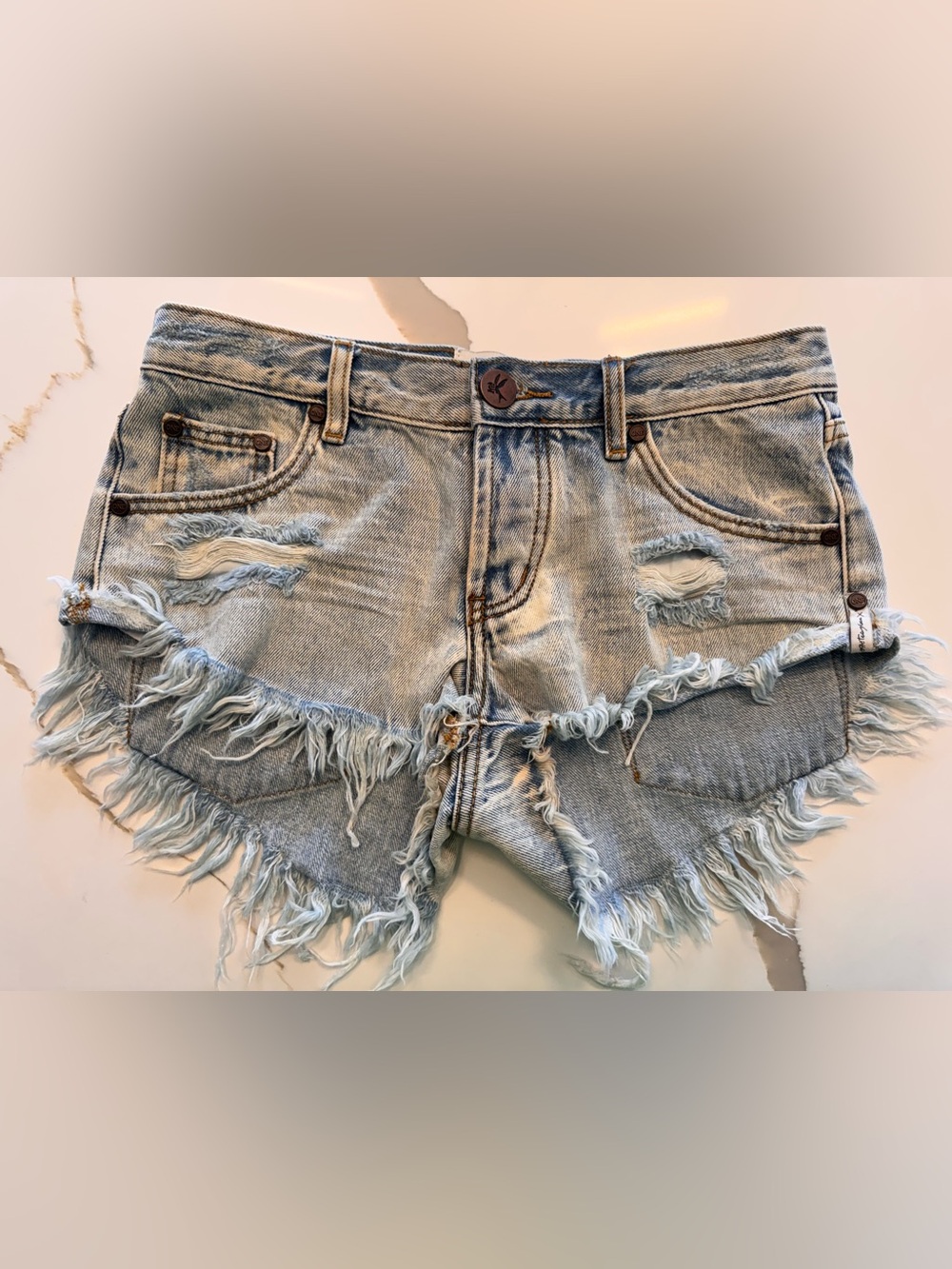 RARE One X Teaspoon Metallic Patch Bandits Denim Shorts Size 25 Distressed